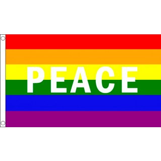 Regnbågsflagga med texten Peace