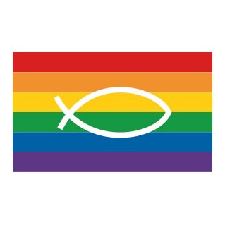 Rainbow flag with the Jesus fish