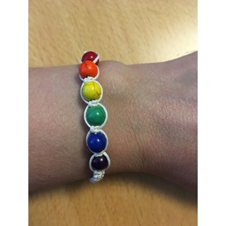 Armband, vitt -  Regnbågsfärger runda