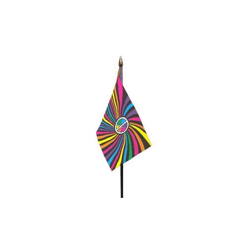 Small Rainbow flag with peace sign, on stick
