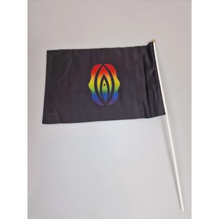 Black flag on stick, vagina logo