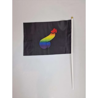 Black flag on stick with dick logo