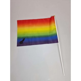 Rainbow flag on stick with dick logo